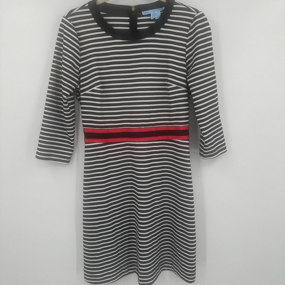 Draper James Mini‎ Dress Women's Small Black White Striped Back Zip Crew Neck